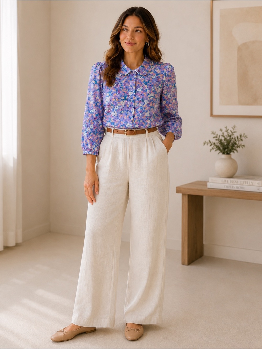 Modcloth Floral Peplum Lavender Blouse Size XS